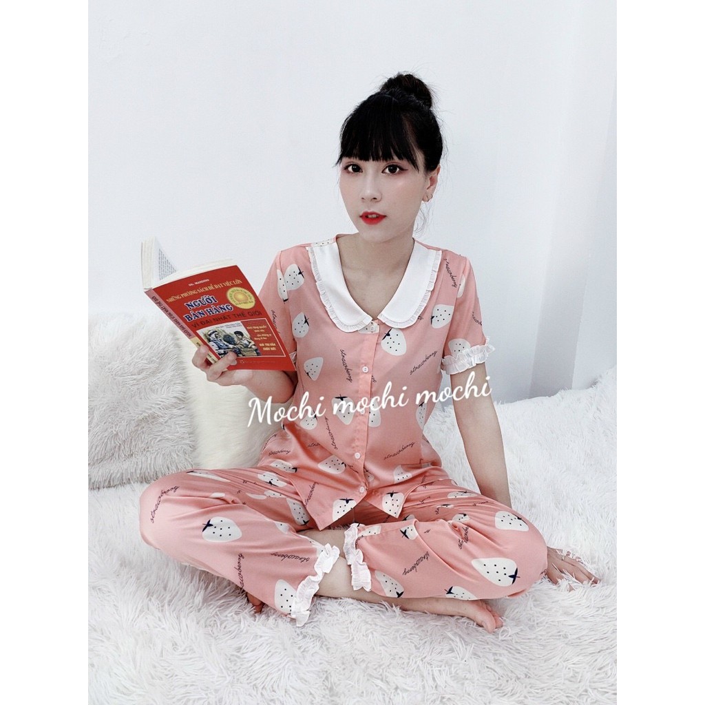 Bộ pijama lụa Mochi chính hãng cổ bèo dễ thương Giangkoivnxk