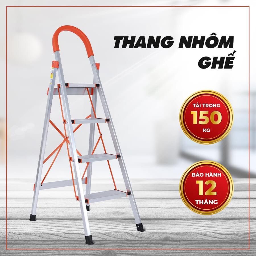 Thang nhôm ghế tay vịn 3-7 bậc, chính hãng Ninda.