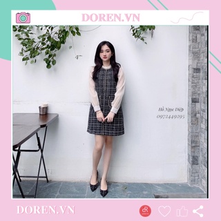 Váy dạ tweed dáng suông pha tơ tay bồng doren drv004