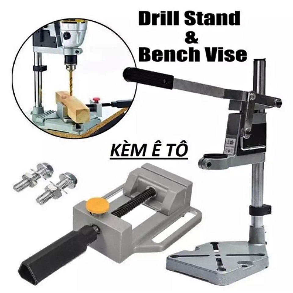 Khung gắn máy khoan có kèm ê tô, giá đỡ máy khoan bàn mini