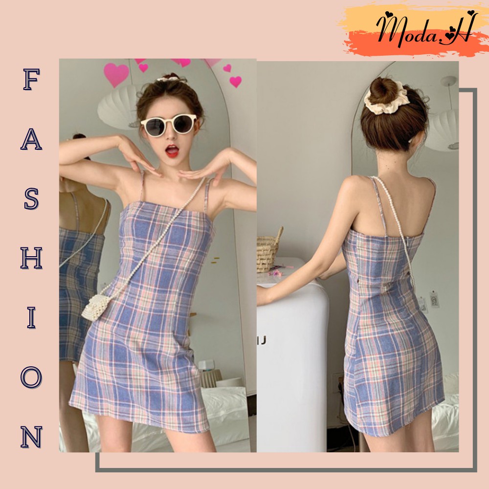 Váy Nữ Kẻ Caro Hai Dây, Đầm Nữ Hai Dây Kẻ Ô Phong Cách Ulzzang Moda.H