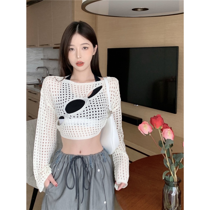 Áo Dệt Kim Tay Dài Chống Nắng Dáng Rộng Thời Trang Mùa Hè Dành Cho Nữ