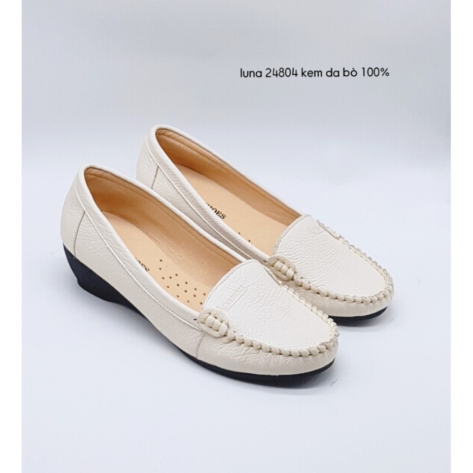 Giày đế xuồng nữ da bò thật LUNASHOES 24804 đen đỏ hồng trắng nâu bảo hành 24 tháng 1 đổi 1 giầy trung niên cho mẹ