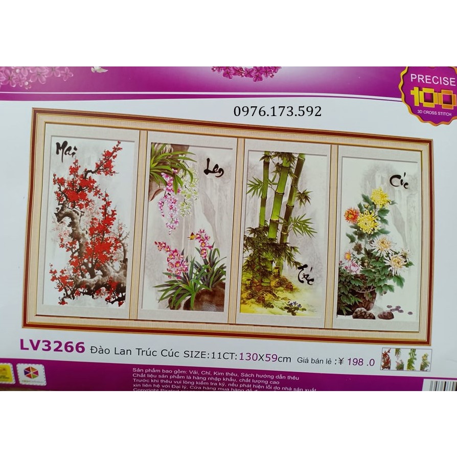 Tranh thêu chữ thập Đào lan trúc cúc LV3266-130x59cm