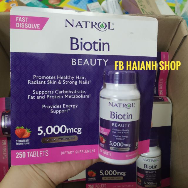 (hộp 250 viên)Thuốc mọc tóc Biotin 5000mcg ngậm hương dâu