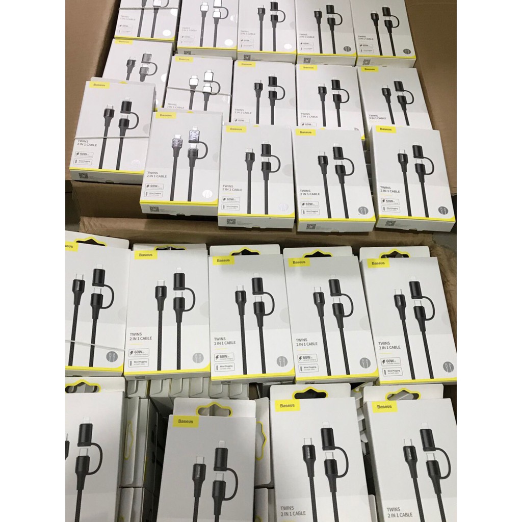 Cáp sạc nhanh USB type C Baseus 60W PD Gemini 2 in 1 PD Data Cable USB Type C và Lighting cho IPhone IPad