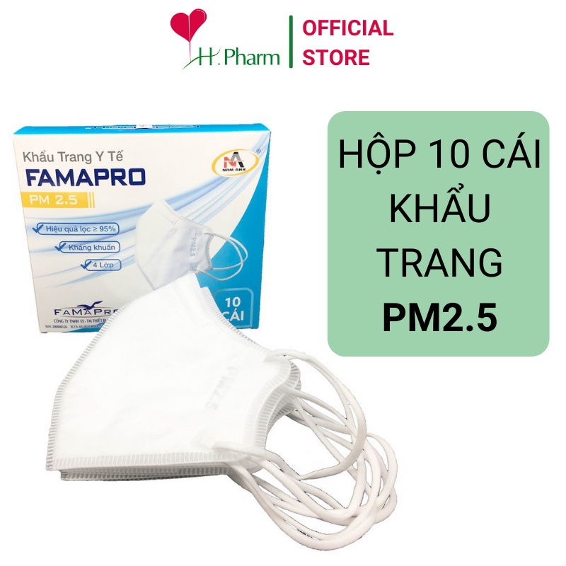 Khẩu trang y tế 4 lớp kháng khuẩn Famapro PM2.5 màu trắng (10 CÁI / HỘP)