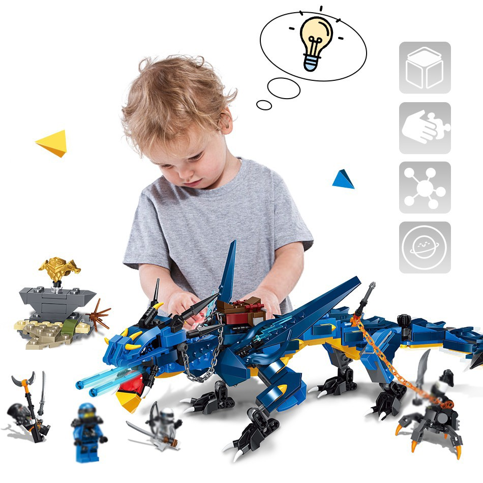 522 miếng tương thích LEGO Ninjago Dragon Block Lightning Storm Dragon Đồ chơi giáo dục cho trẻ em