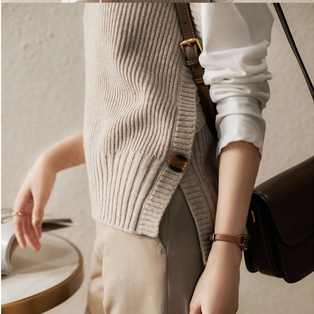 Áo gile len nữ xẻ sườn phong cách AL-214i