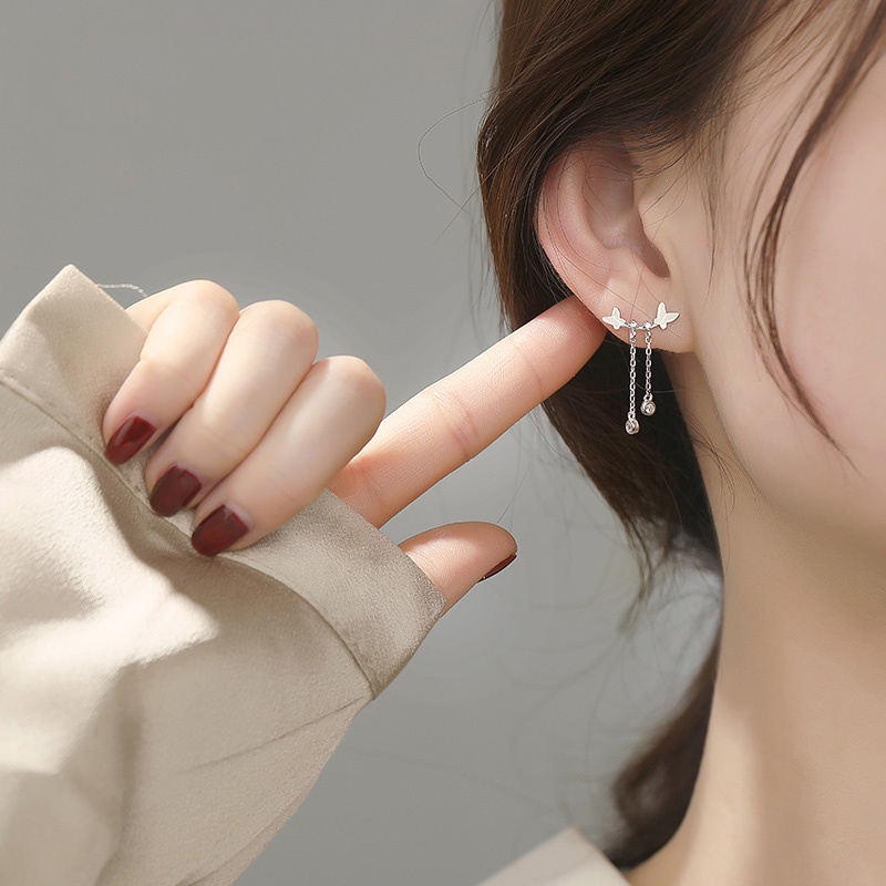 ✨✨Bông tai bạc hình bướm tua rua đính pha lê thời trang dành cho nữ