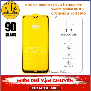 Kính cường lực Xiaomi redmi note 8 / note 8 pro full 9D viền siêu mỏng + Dán lưng PPF Ánh 7 màu cao cấp Combo 2 sản phẩm