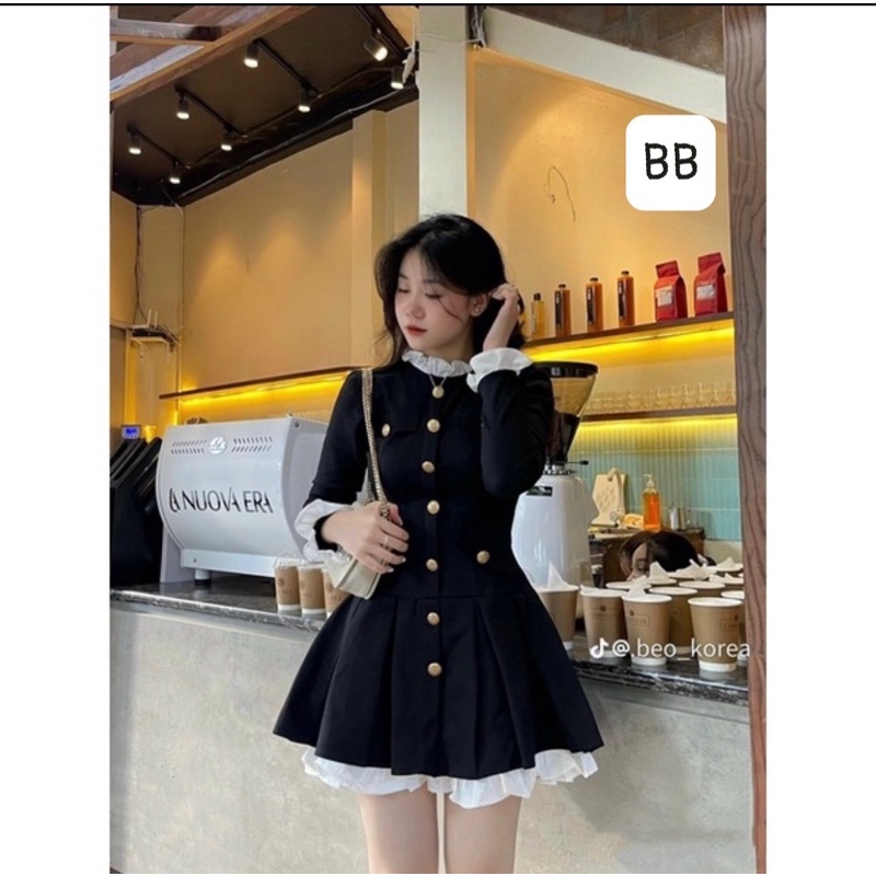 Váy xoè cúc đồng viền bèo xinh, sang, sịn - Hàng loại 1