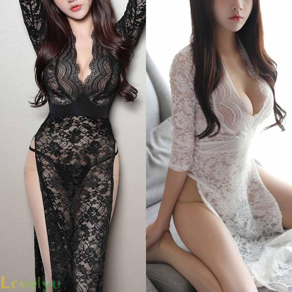 Đầm ngủ tay dài bằng ren trong suốt chất lượng cao 100%
 | BigBuy360 - bigbuy360.vn