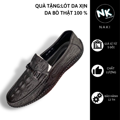 Giày lười NAKI GCS-01 giày da bò in vân cá sấu