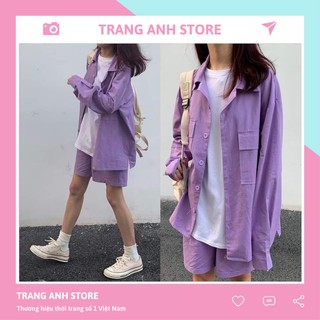 Set kaki tím áo khoác và quần đùi Ulzzang TRANG ANH hot hit TS215