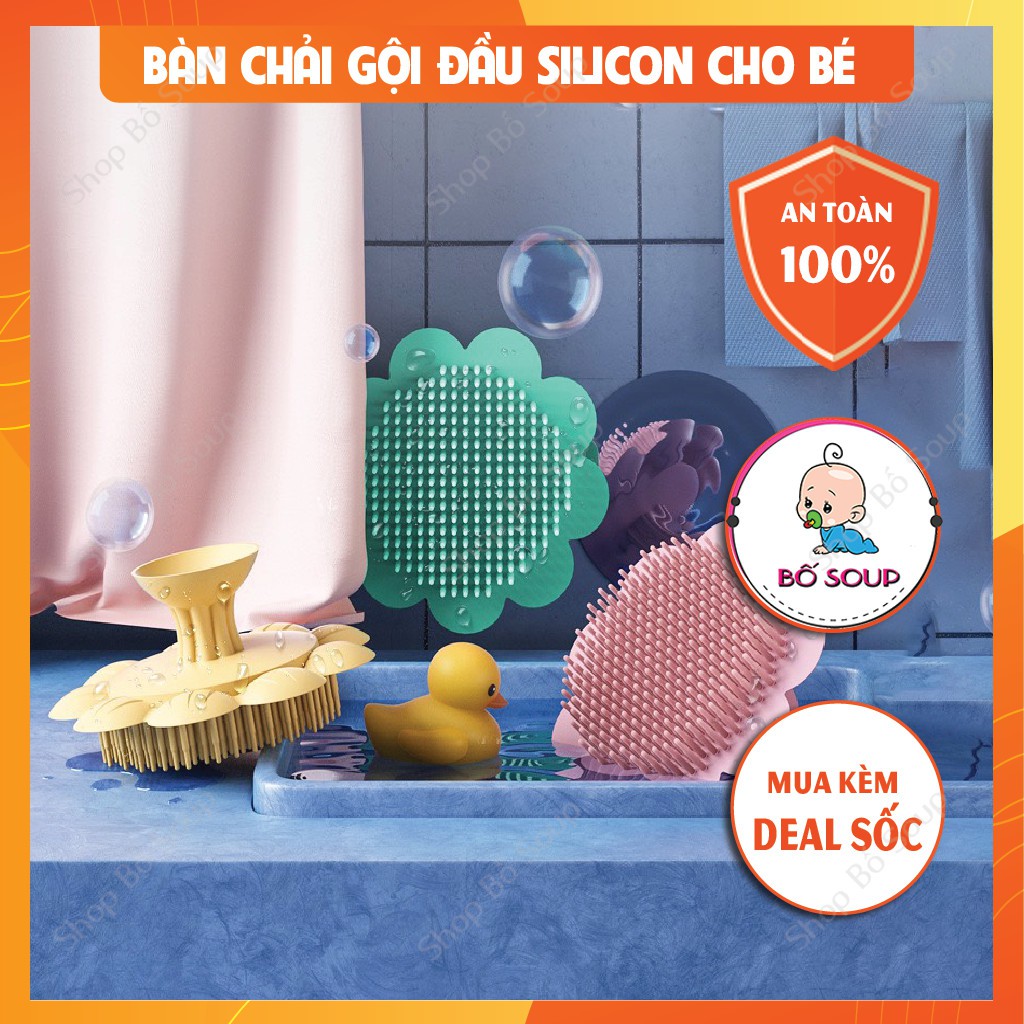 Lược gội đầu silicon siêu mềm cho bé, bàn chải massage da đầu tạo bọt Shop Bố Soup