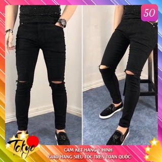 Quần jean nam đen trơn rách gối chất bò cao cấp co dãn 4 chiều cực đẹp, quần rin nam mới đẹp TK64 Nhiều mẫu