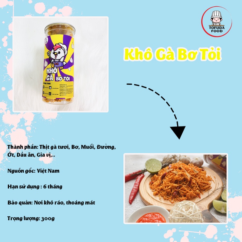 Khô gà bơ tỏi xé cay 300g loại ngon đồ ăn vặt gà khô chuẩn vị rẻ TOFUDA KGBT300 | BigBuy360 - bigbuy360.vn
