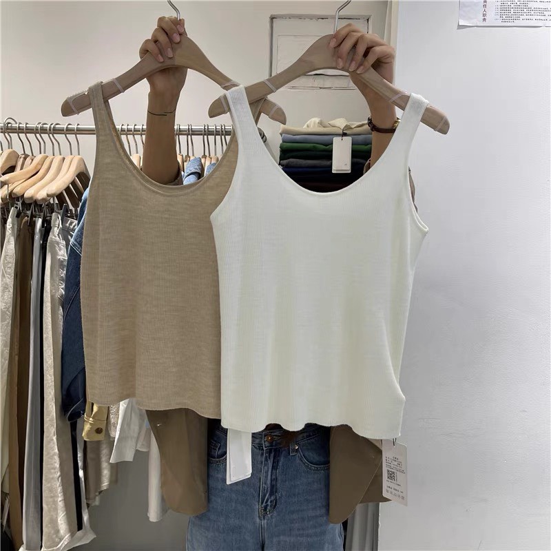Áo 2 Dây Style Hàn Dáng Cộc Ba Lỗ Chất Len Quảng Châu, Áo 2 dây len trơn vintage dễ phối đồ