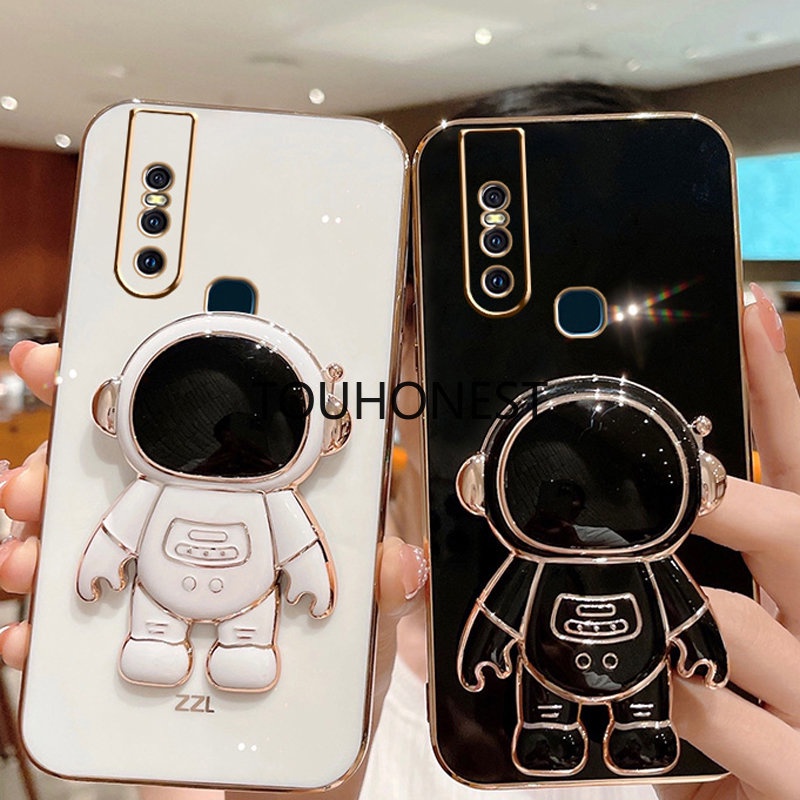Ốp Điện Thoại Silicon Hình Phi Hành Gia Cho Casing Vivo Y35 Case Vivo Y02S Case Vivo Y15S Case Vivo Y01 Case Vivo Y85 Case Vivo V9 Case Vivo V15 Pro Case Vivo Y16 Luxury Cute Silicone 3D Astronaut Stand Phone Cover Case