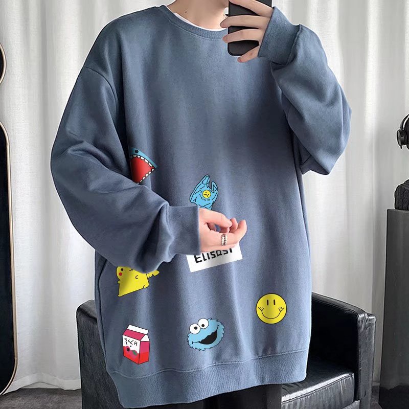 Áo sweater dài tay cổ tròn dáng rộng 45kg-110kg họa tiết hoạt hình thời trang thu đông unisex