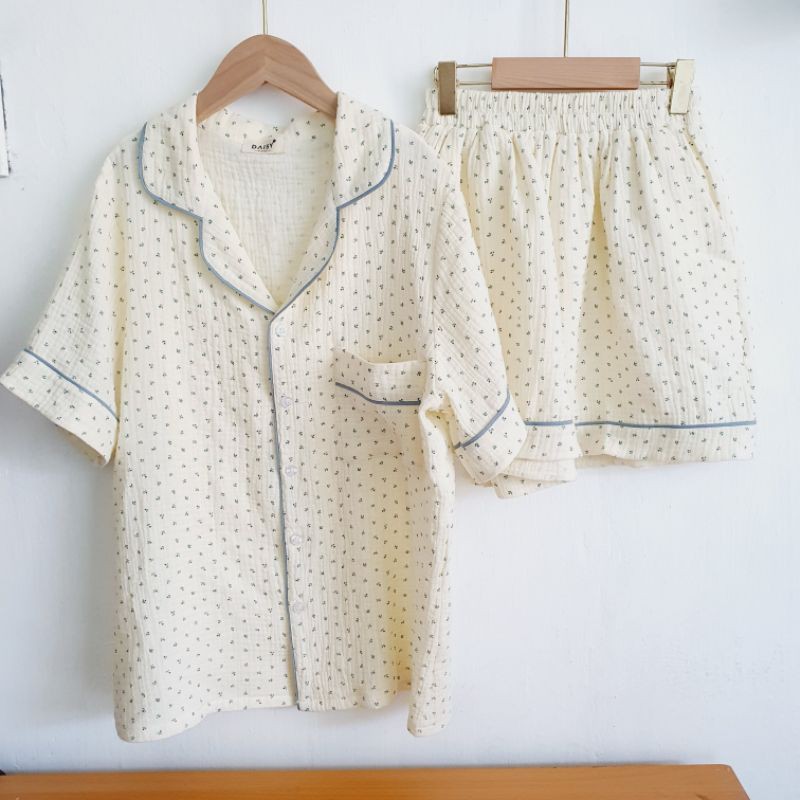 Pyjama muslin bông xanh
