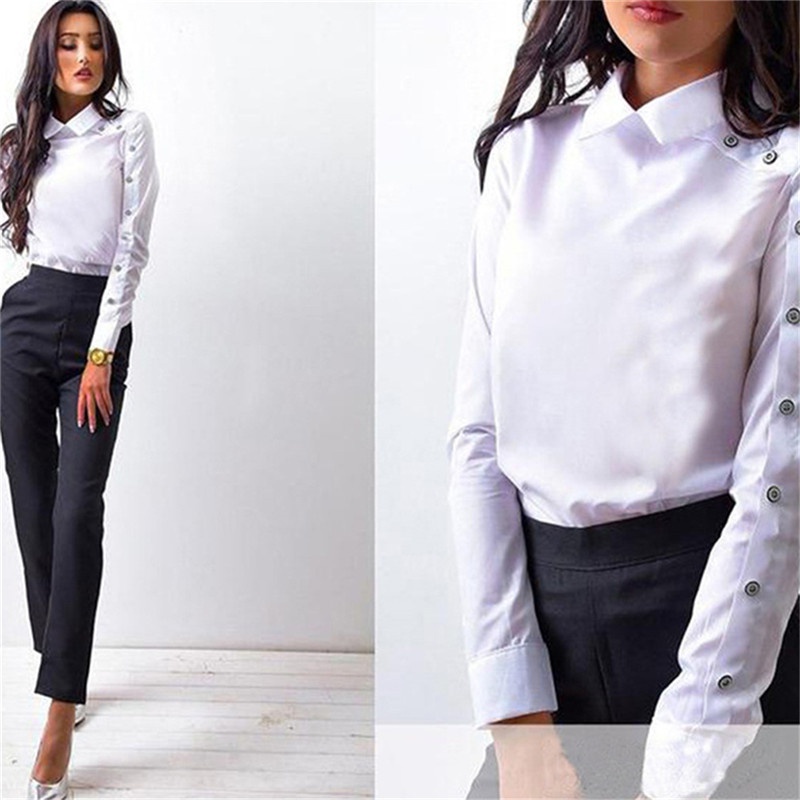 Fashion Striped Business Lapel Button Solid Color Long Sleeve Shirt Women's Clothing