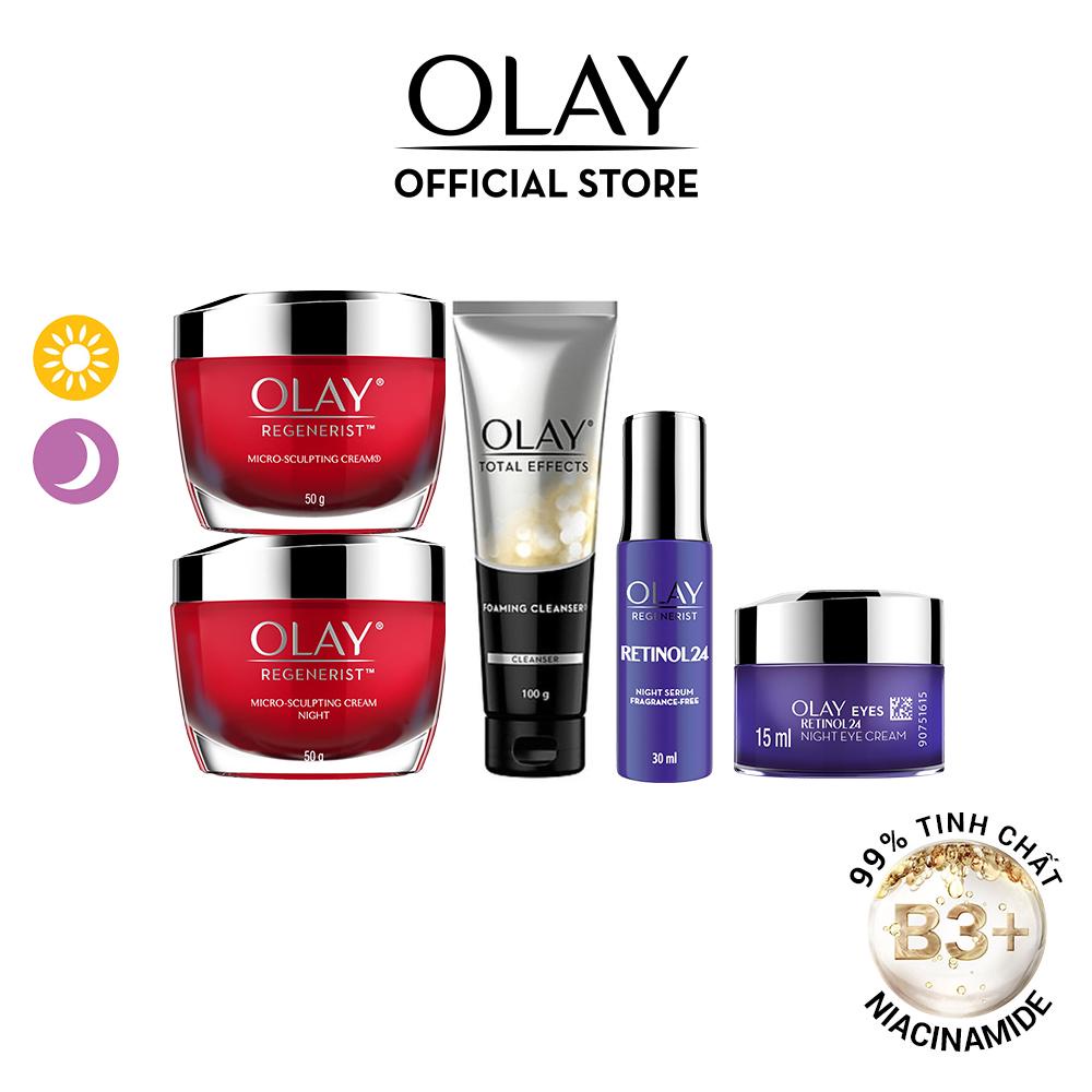 Bộ 5 OLAY Dưỡng Regenerist Ngày Đêm 50G Kem Mắt 15ML Serum 30ML SRM Total Effect 100G