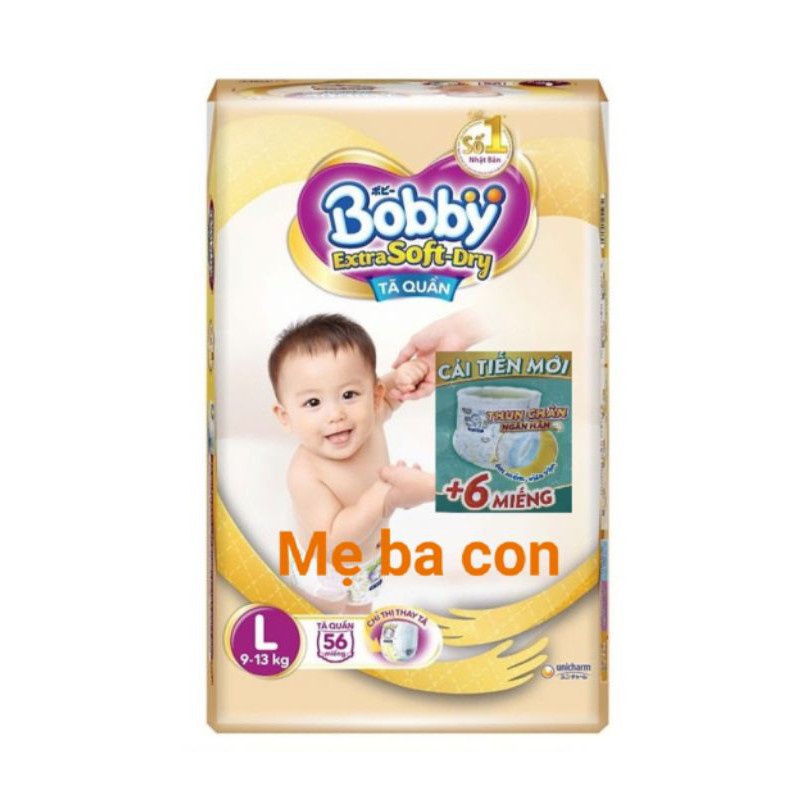 Tã quần cao cấp Bobby Extra Soft Chân thun ngăn hằn S70, M60, L56/L52, XL50/XL46, XXL46/XXL42 mới