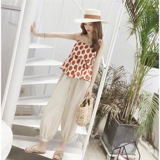 Set áo chấm bi 2 dây quần bom