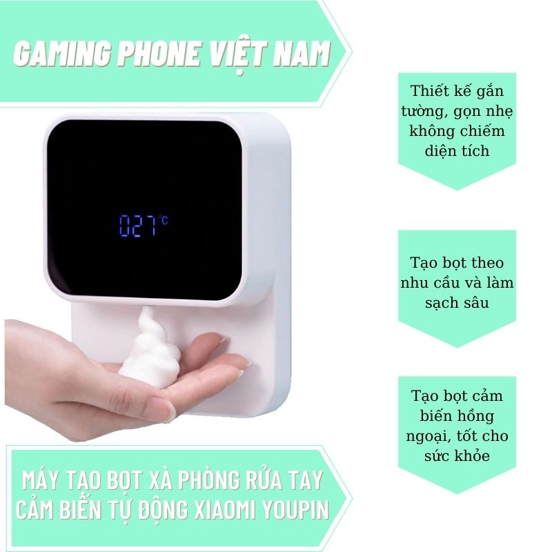 Máy đựng sữa rửa tay tạo bọt Xiaomi Youpin 280ml có đèn LED &amp; hiển thị nhiệt độ môi trường