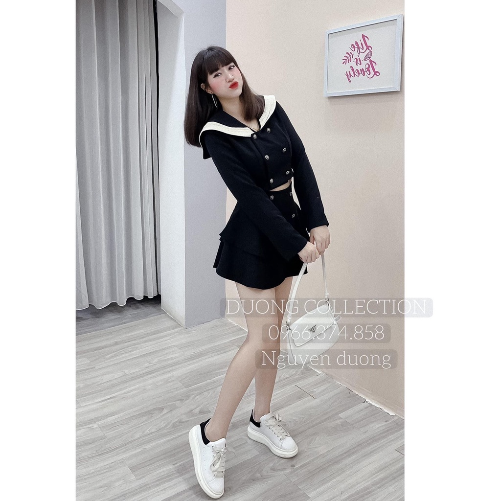 Set chân váy xếp li cổ thuyền 3 tầng bộ nữ công sở