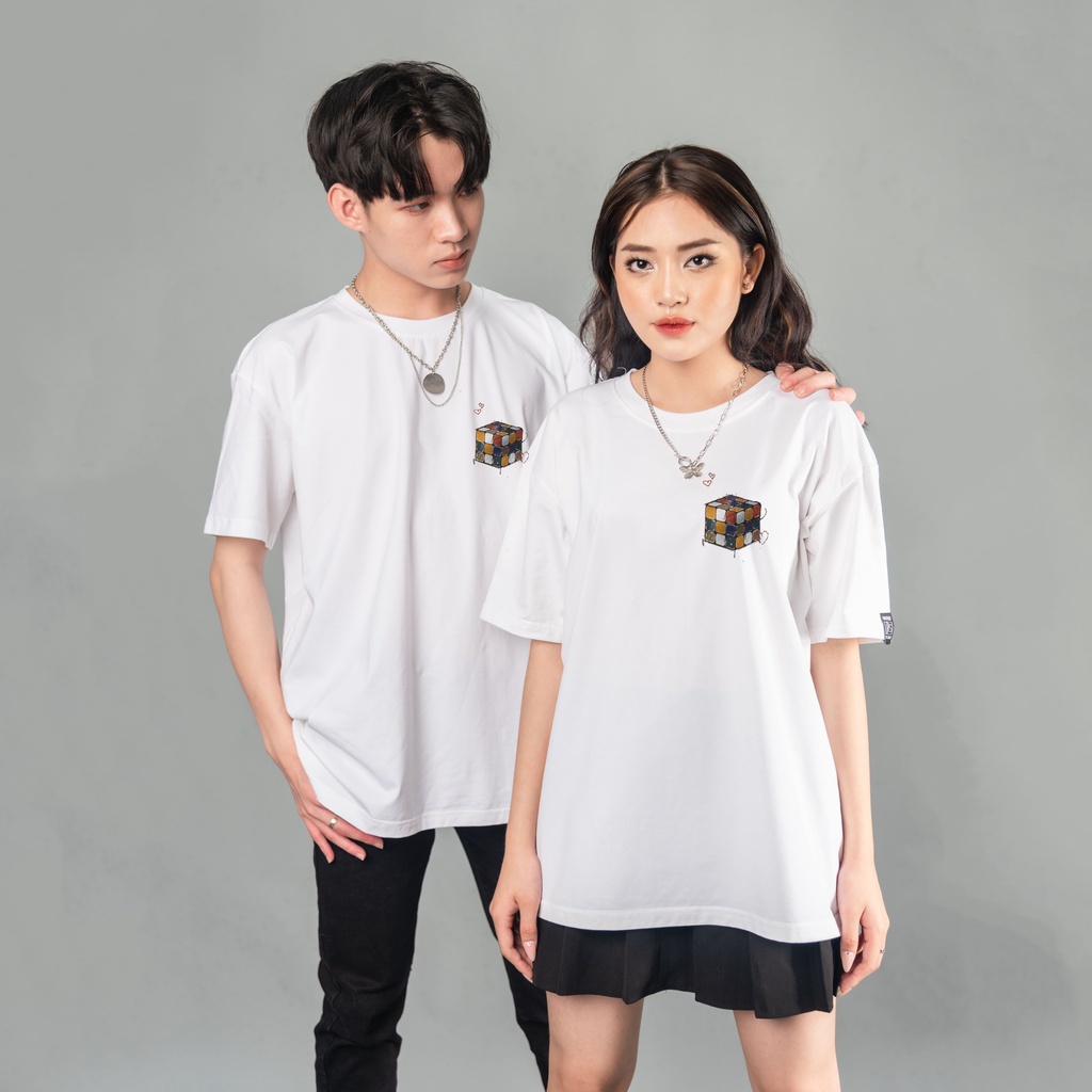 Áo thun unisex cotton form rộng hình khối rubic , áo local brand chính hãng full tag couple nam nữ Nigust N134