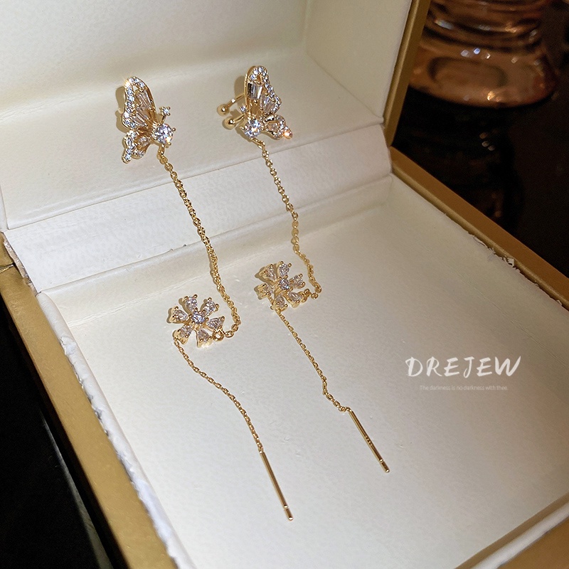 Khuyên Tai Kẹp Vành Thiết Kế Cao Cấp Hình Hoa Bướm Đính Đá Zircon Mạ Vàng Thật Cá Tính Cho Nữ 1