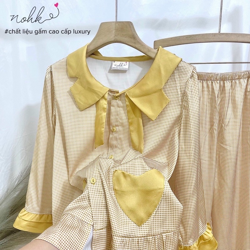 NOHK Bộ ngủ mặc nhà pijama lụa giấy cao cấp nhà áo dài quần dài | Én store