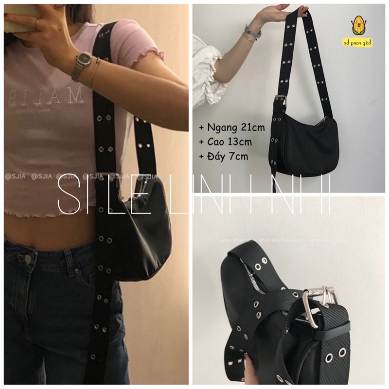 ✨ Túi Tote Đeo Chéo Khoen Bấm 🦋 Túi Nhỏ Vải Bấm Khuyên Khóa Kéo 🦋 😊