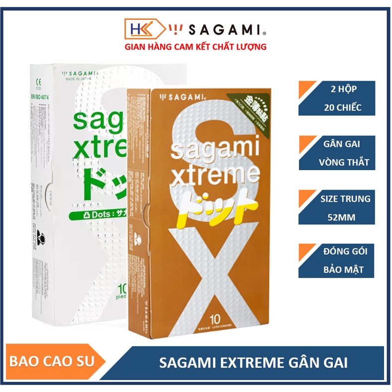 Combo bao cao su gân gai Sagami Extreme White và Feel Up - mỗi hộp 10 chiếc