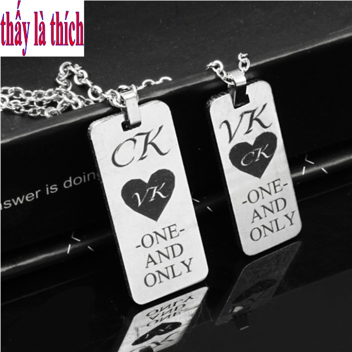 Dây chuyền cặp đôi inox màu trắng khắc chữ CK Love VK - ONE AND ONLY - Giá bán như trên là 1 cặp = 2 sợi như hình