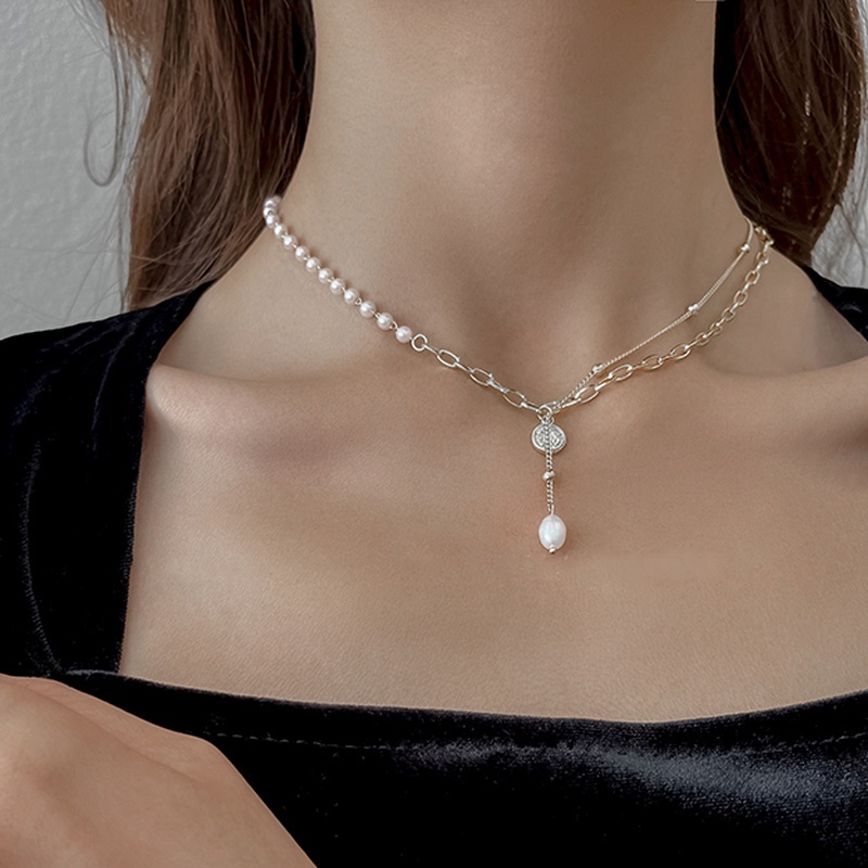 Dây chuyền phối mặt hạt ngọc trai nhân tạo phong cách Hàn Quốc thời trang