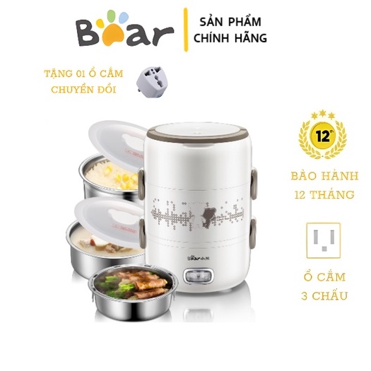 [Mã ELHA22 giảm 6% đơn 300K] Hộp Cơm Cắm Điện Văn Phòng 3 Ngăn BEAR DFH-S2358