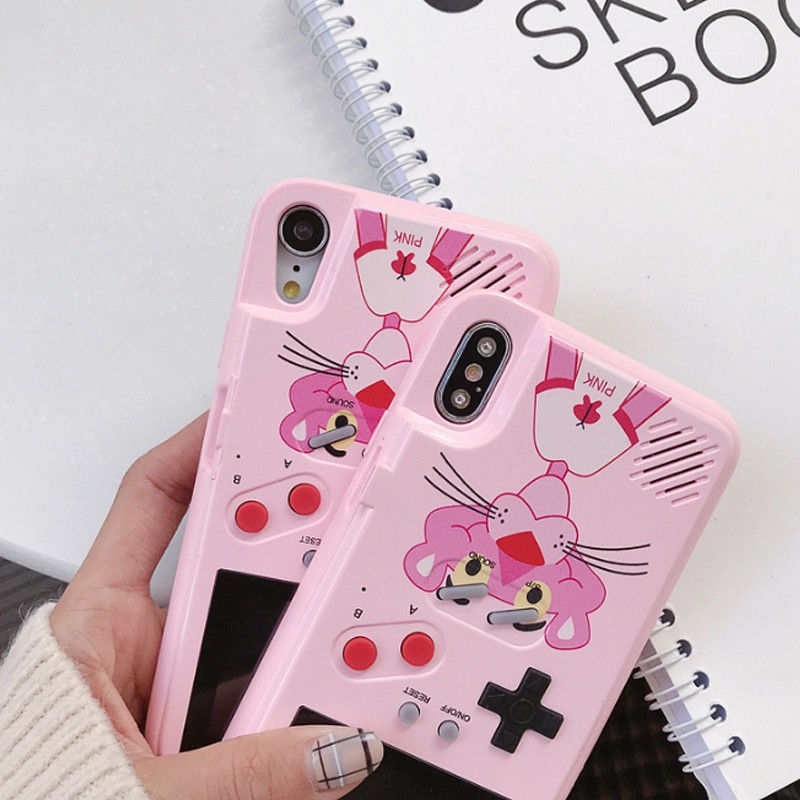 Color Screen Retro Tetris Gameboy Phone Cases Pink Panther case For Iphone 11 pro Max X XR XS Max 6 6S 7 8 Plus