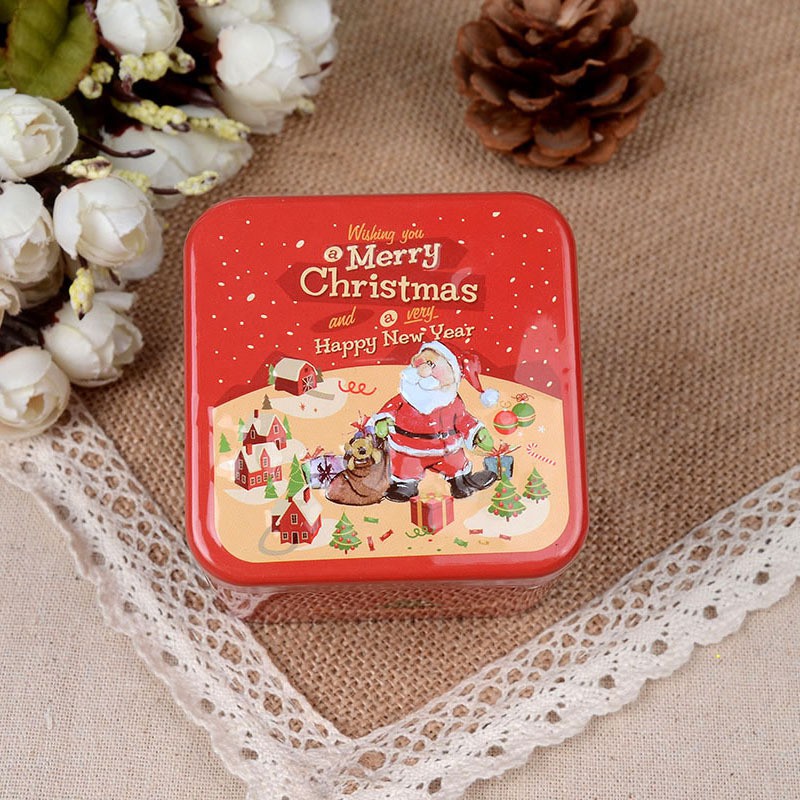 [RẺ VÔ ĐỐI] Hộp thiếc bánh quy Noel vuông - ông già Noel đỏ