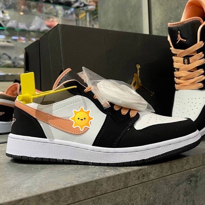 Giày thể thao jordan nâu cam cổ thấp, giày sneaker JD1 low peach nâu đen thấp cổ nam nữ hàng cao cấp