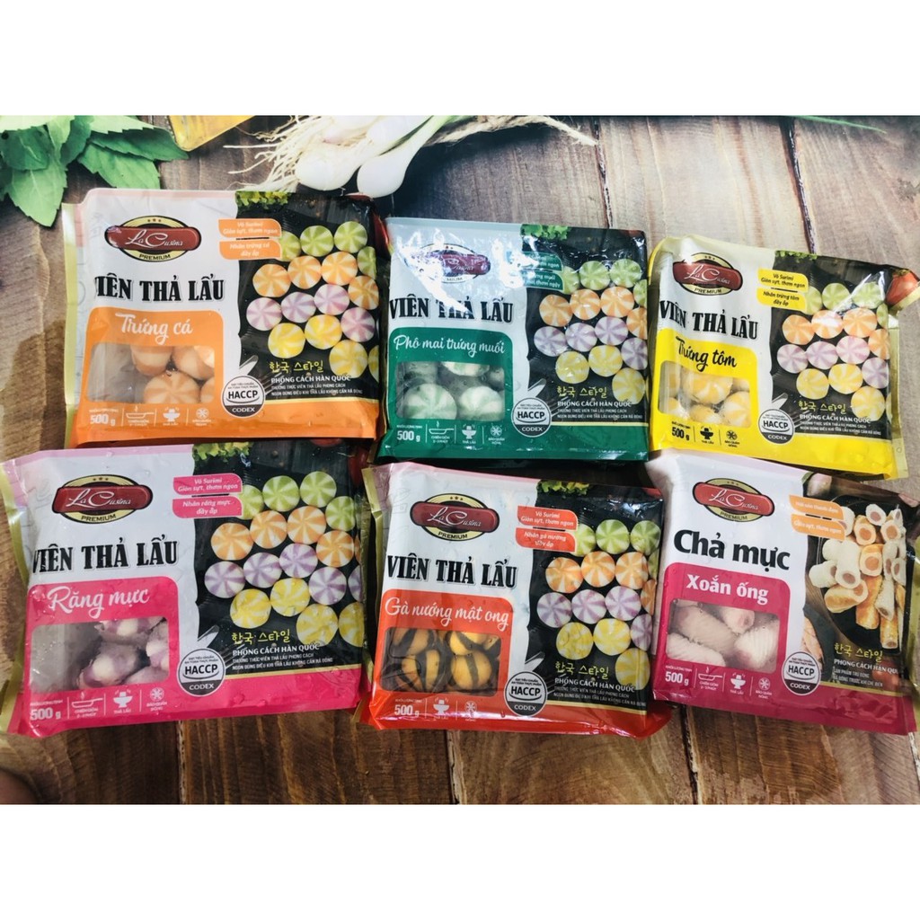 500g viên thả lẩu gà nướng mật ong LCFOOD màu vàng-xanh