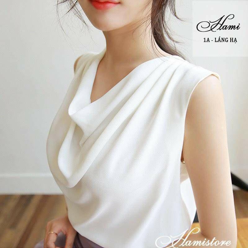 Áo lụa cổ đổ A226 Hamistore hai màu trắng nâu
