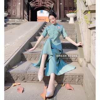 ĐỒ LAM ĐI CHÙA # CỔ TÀU LỤA THÊU CÁ NGỌC