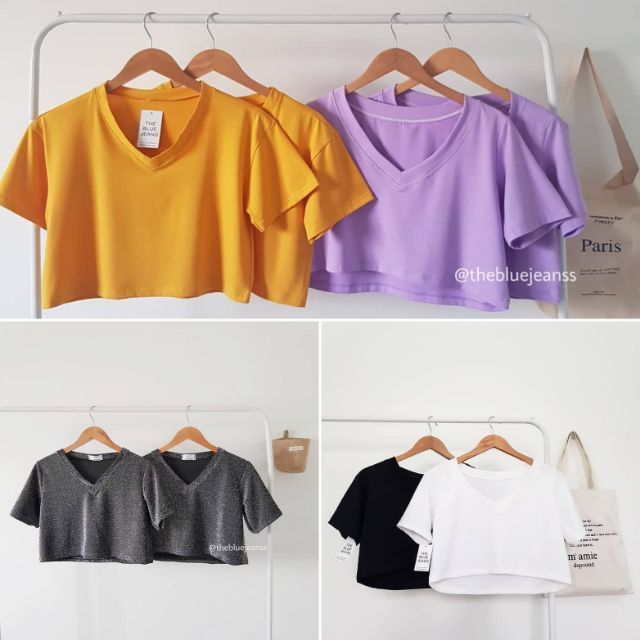 Áo crop V-neck nhiều màu - Ảnh thật