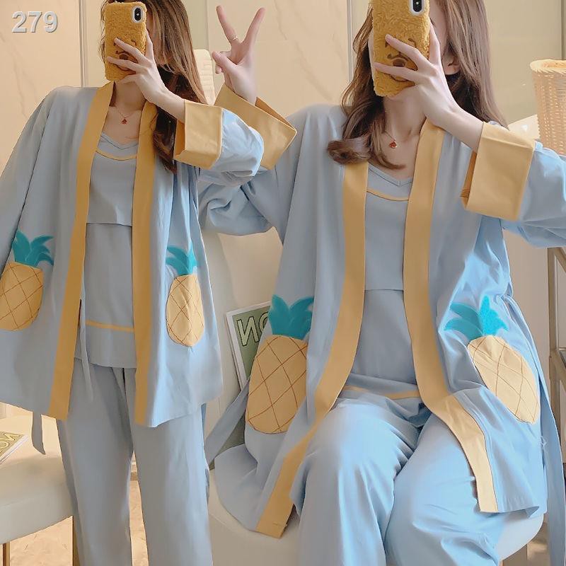 【chuyên gia săn sale】Quần áo bầu mùa xuân và thu cotton sau sinh cho con bú ba mảnh đồ ngủ mỏng phụ nữ có thai, khin