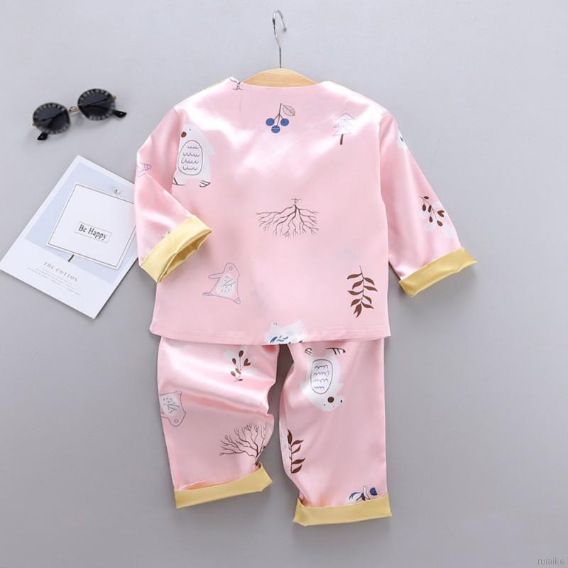 Set Pijama Áo Dài Tay + Quần Dài In Hình Hoạt Hình Đáng Yêu Cho Bé