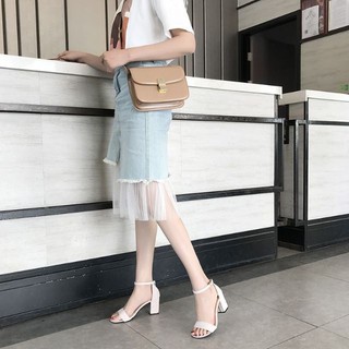 Giày cao gót nữ màu trắng đế vuông 7 phân D120